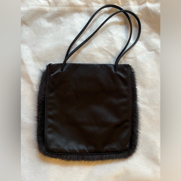 PRADA Vintage Rare Mink-Trimmed Raso Evening Bag with Magnetic Closure - Picture 3 of 5